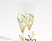 Wedding Glasses Hand Painted Calla Lily Toasting Flutes set of 2 Swarovski crystals