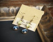 Blue and Yellow Dangle Earrings, Denim, Rhinestone, Bridesmaid