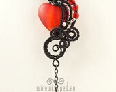 OOAK Red goth wire wrapped heart pendant