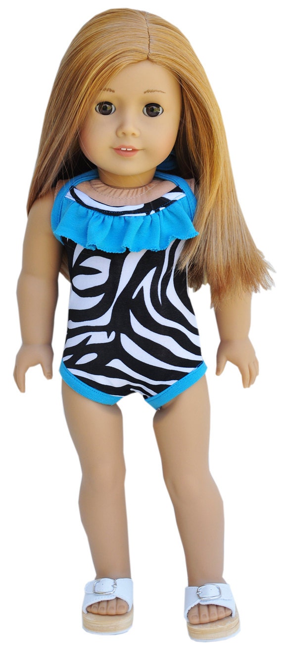American Girl Bathing Suit -  One-Piece Zebra Print with Turquoise Ruffles