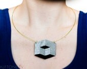 Cube Illusion Leather Necklace - Silver Pendant Impossible Object