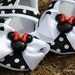 NEW- DiSNeYLaND Here We Come Mary Jane Baby Shoes -BLACK & White Polka DoT w/ a White Bow, and Minnie Mouse Resins- RED rhinestone buckle