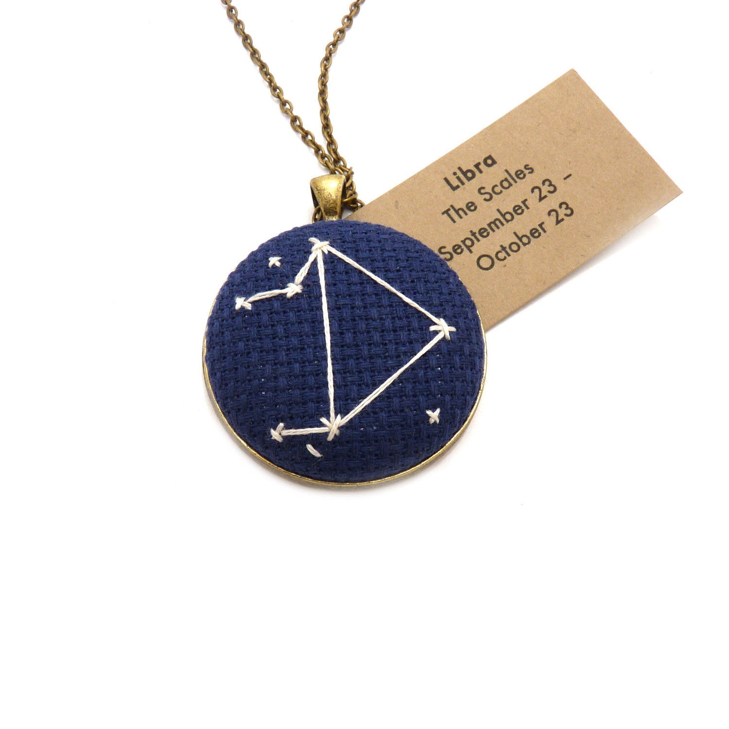 Libra Zodiac Constellation Cross Stitch Necklace on Convertible Chain