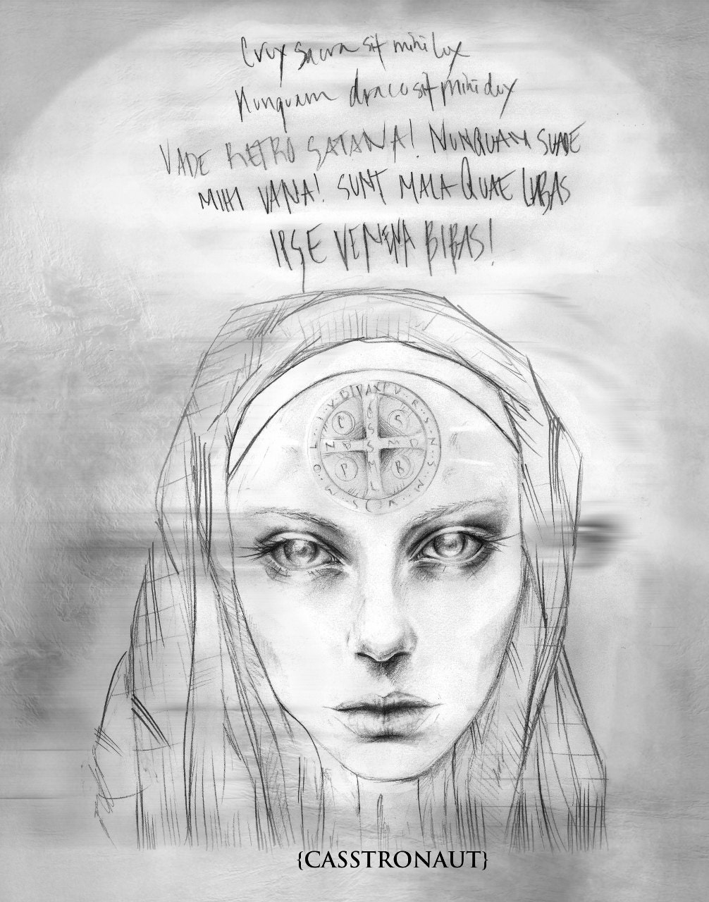 11x14 Saint Benedict Medal Ghost Catholic Christian Art Print EXORCISM Signed by the artist