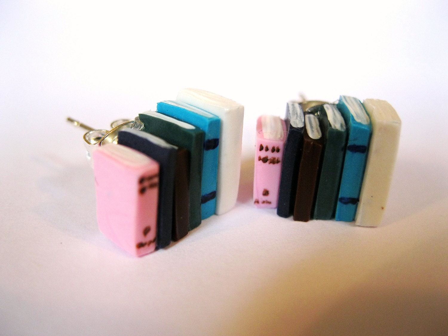 Pink and Blue Book Stud Earrings - Book Jewelry by Coryographies