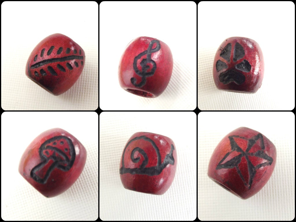 Dread Bead - Red Wood - Choose Your Hand Carved Image