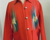 Amazing bright red Vintage Chimayo blanket Jacket, Coat, silver buttons, chimayo weavers