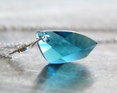 Sterling Silver Swarovski Crystal Blue Pendant Necklace