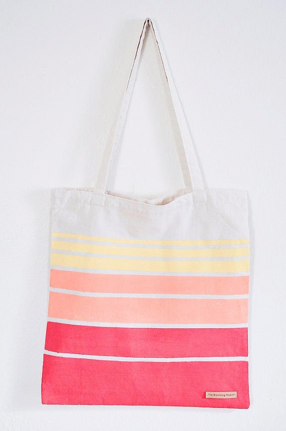 Coral Stripped Tote - Reusable Day Bag