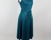 Vintage 1970's Sears Label Dress - Jade Green Sleeveless Shirt Dress - Medium