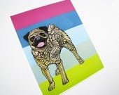 Pug Zentangle Art Print - 8 x 10" - Intricate - Archival - Wall Art - Colorful - Dog - Unique