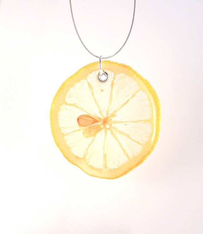 Lemon Slice Necklace - Real Fruit Jewelry - Vegan Jewelry