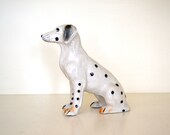 Vintage Dog Figurine, Porcelain Dalmatian Statue, White with Black Spots, Cute Animal Shelf Sitter
