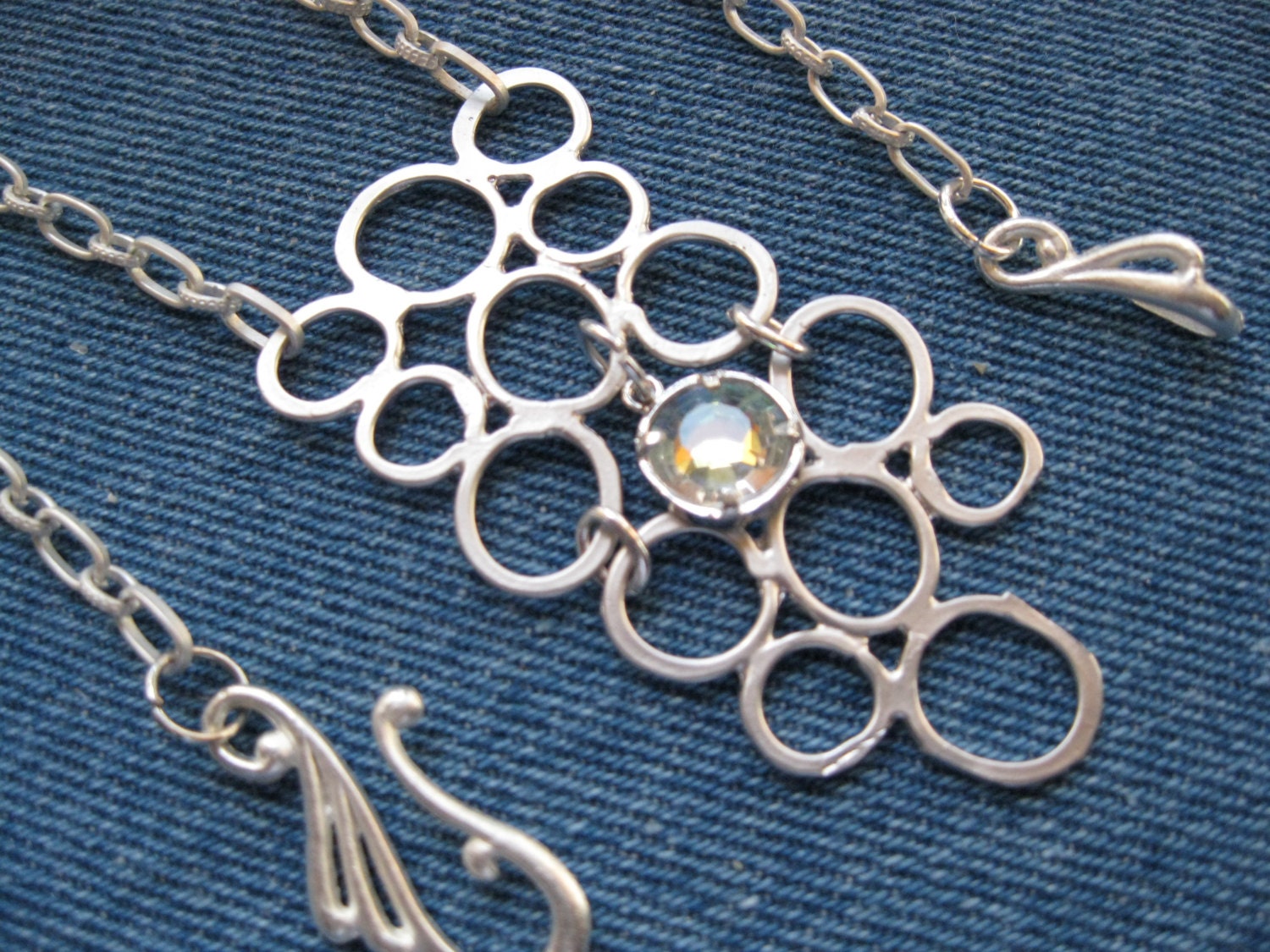 Modern  Matte Silver Pendant with Sparkling Crystal - Abstract Bubble Design
