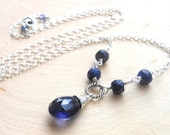 Iolite Sapphire Necklace Sterling Silver Blue Teardrop Gemstone Necklace, september birthday