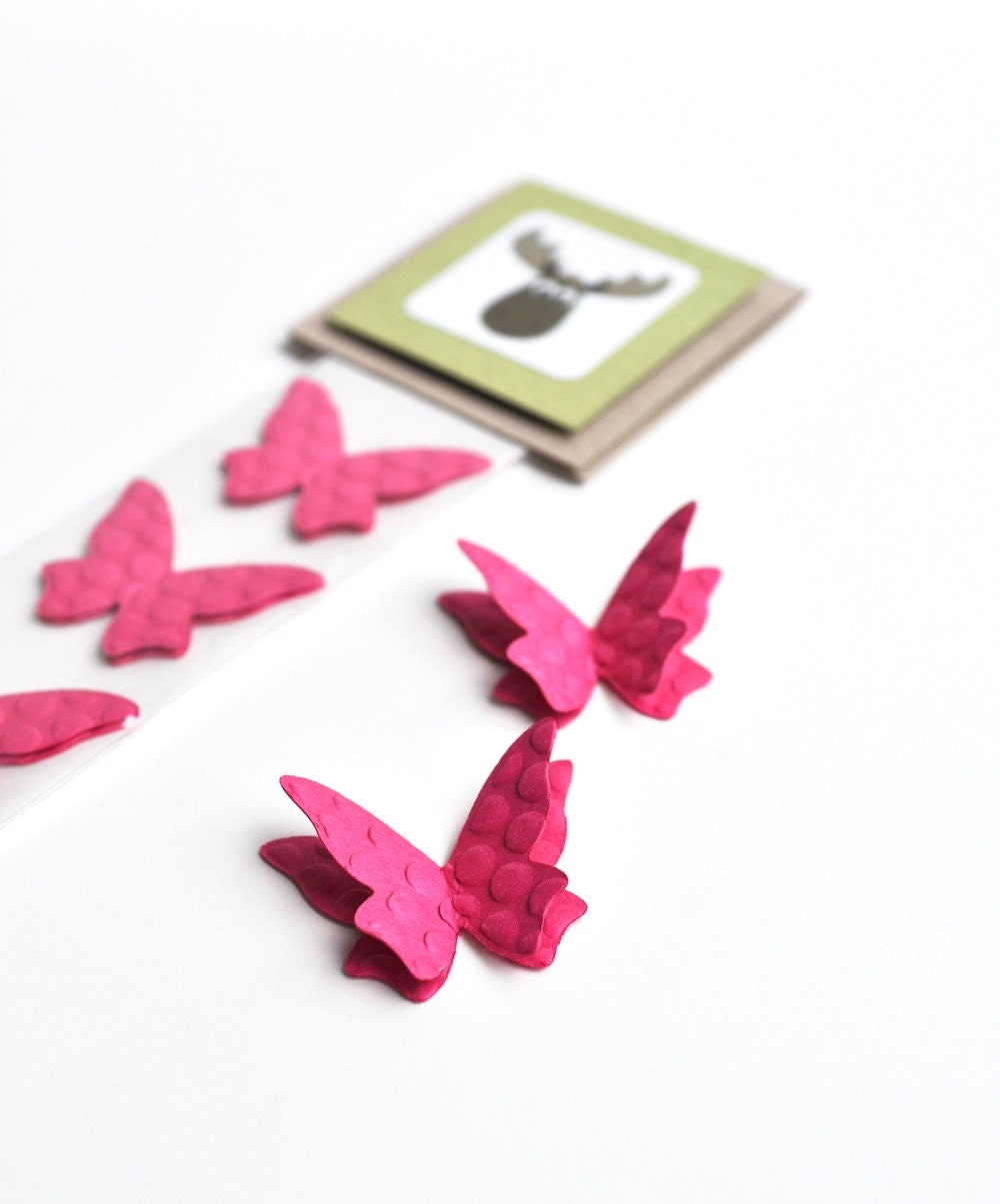 Embossed Dotted Butterflies Dimensional Stickers Set of 8 in Pink