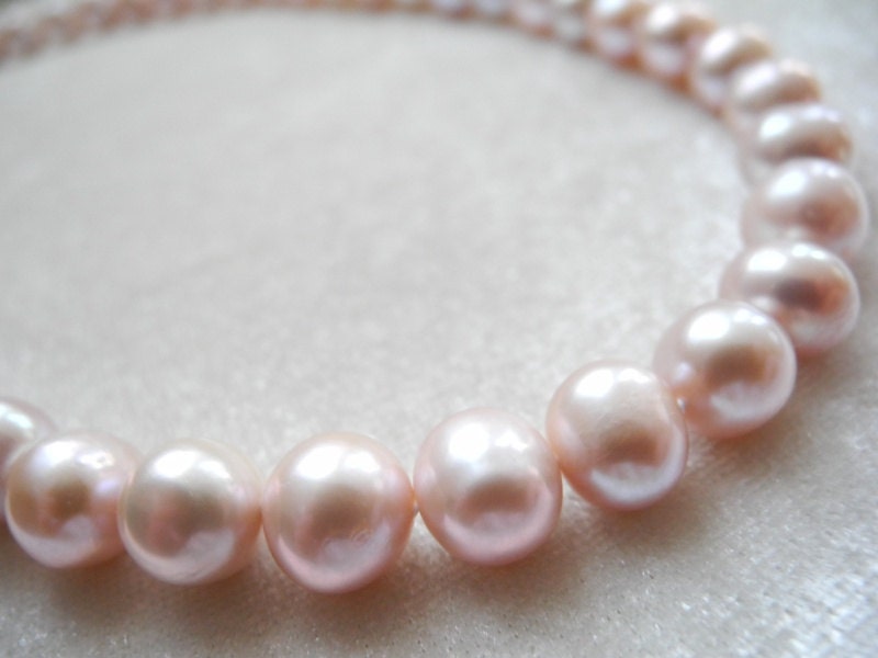 Pastel Pink Pearl Necklace with Pewter Toggle