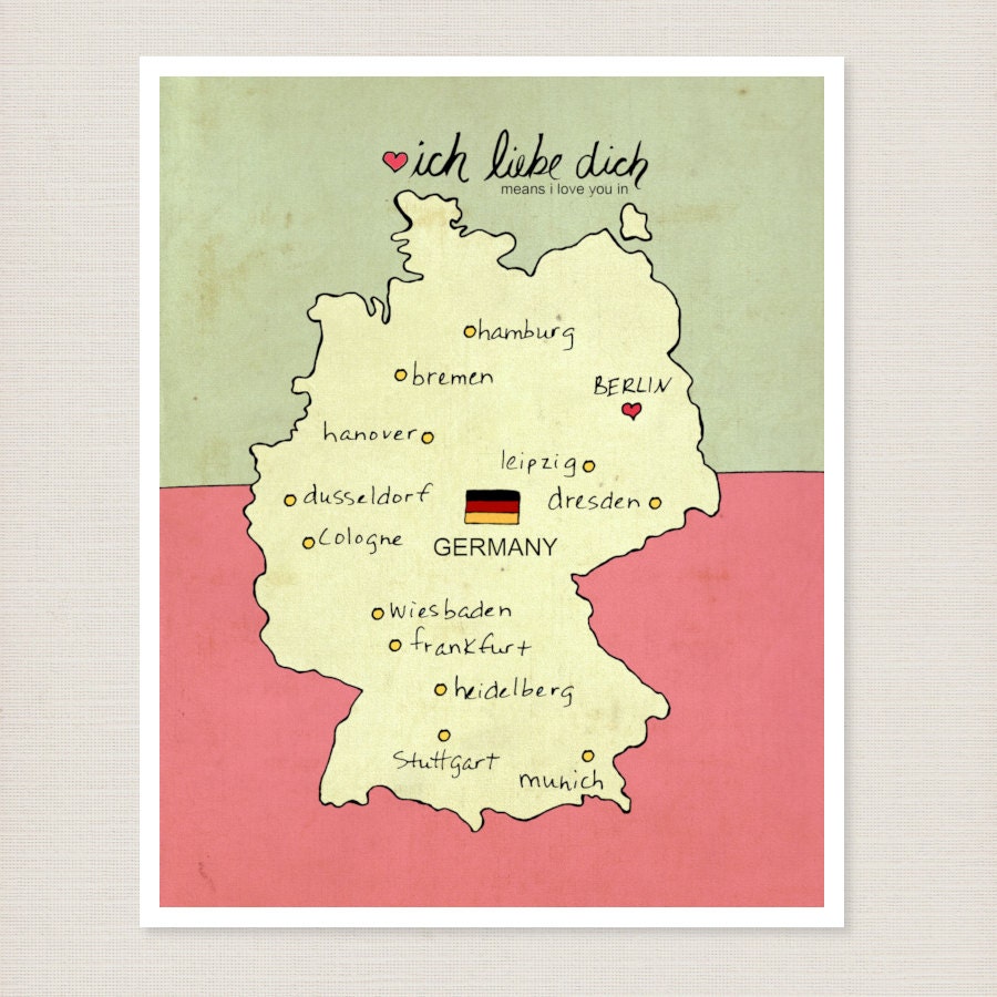 I Love You in Germany 12x16 / Modern Baby Nursery Decor, German Map, Giclee, European Travel Theme, Digital Print, Oktoberfest, Deutschland
