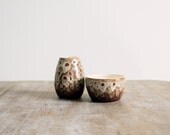 Vintage Devon pottery earthenware pot and bowl or vase and trinket dish owl pattern