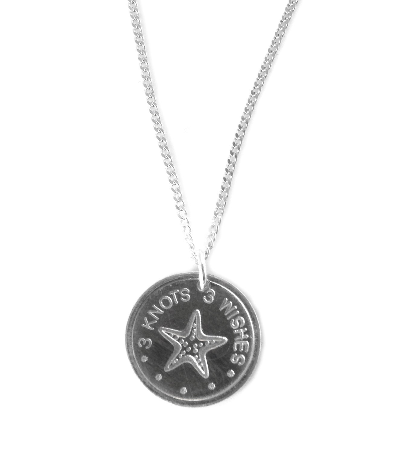 Long Sea Star sterling silver 925 coin pendant neckace, 80cm long chain