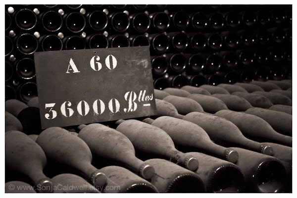 Champagne Bottles - Reims, France - bouteilles, caves, cellar, wine, kitchen decor, bar decor - 8x12 Original Fine Art Photography