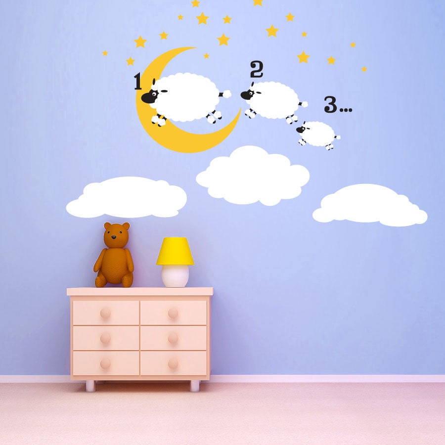 Counting Sheep - kids wall mural - Vinyl Wall Decal Sticker Art