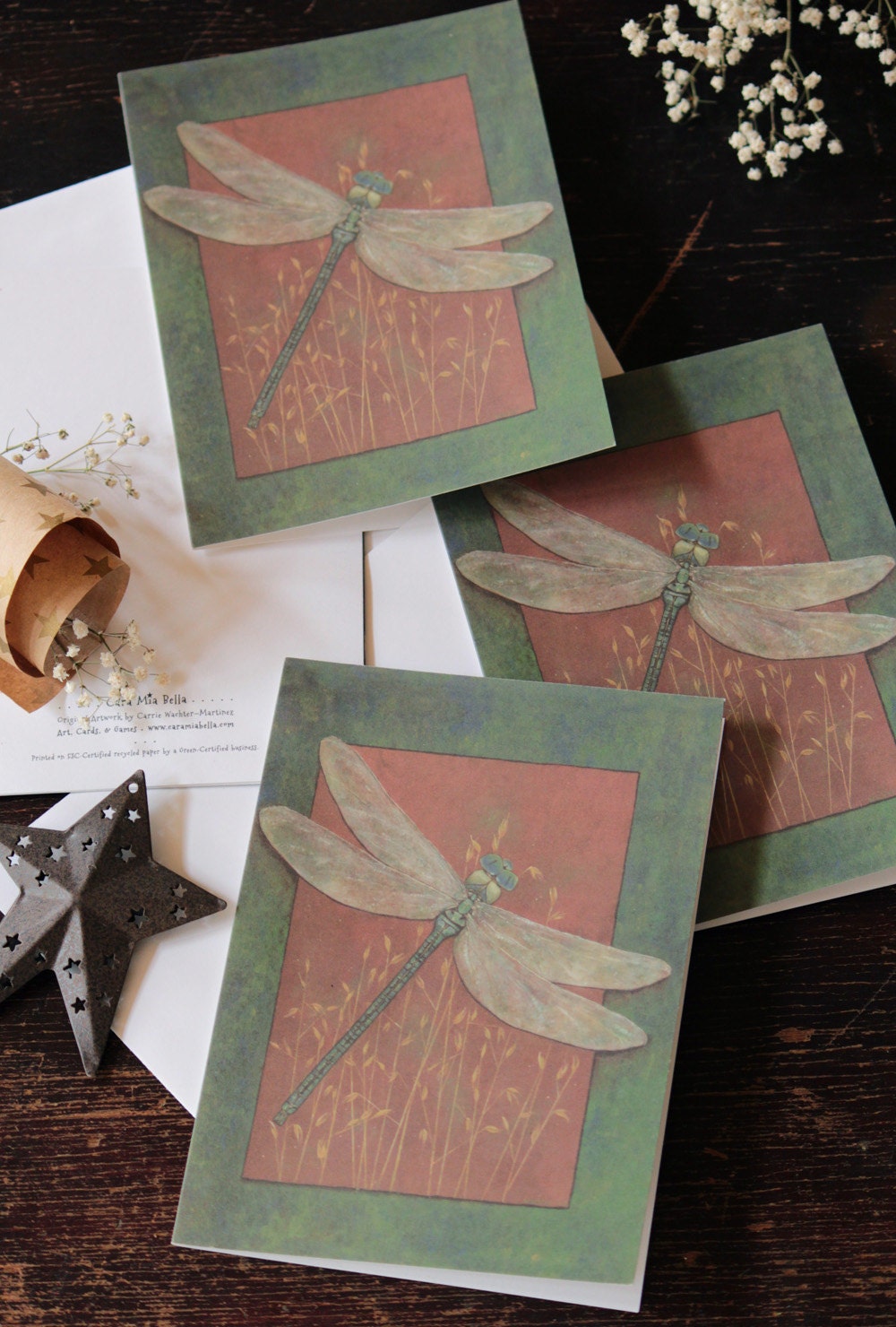 Dragonfly Painting Artist Notecard Set of 10 Unique Cards 5 x 7 Award Winning Dragon Fly Garden Beauty Butterfly Birds