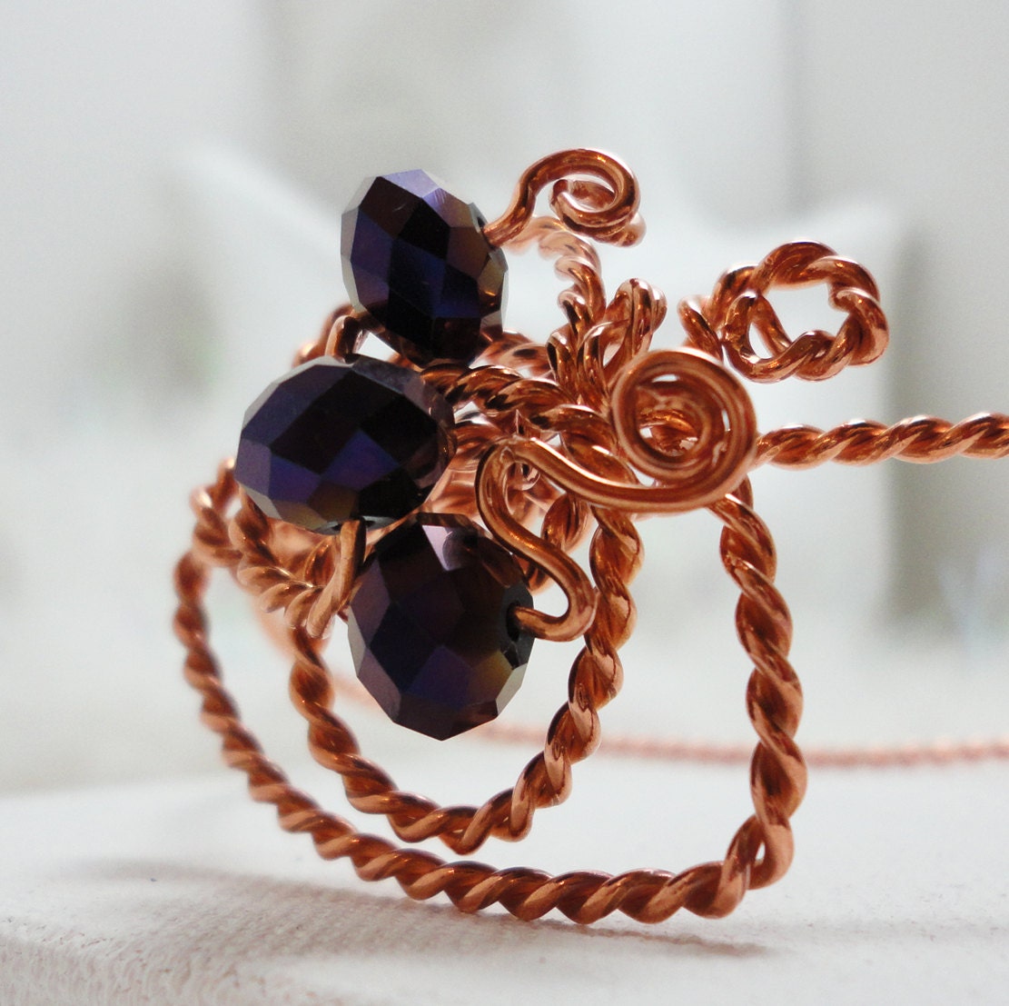 Crystal and Twisted Copper Bangle Bracelet
