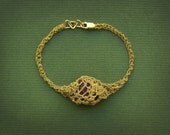 raw ruby and goldfilld crochet bracelet, crocheted jewelry, ooak