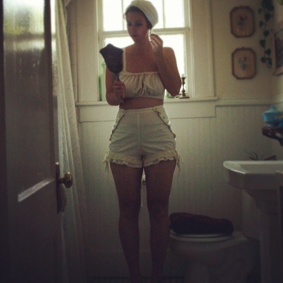 Organic cotton Bralette and  shorty Bloomer set with lace up back- custom to your size/ measurements bra underwear