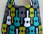 Baby Boy Bib - Eco Organic - Eco Friendly Baby Bib - Toddler Bib - Guitars in Lagoon