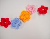 Boutonnieres, Pick your Colors, 5 lapel pins, Wedding Attire, Fiber Jewelry, Crocheted Flower Boutineers, Crochet to Order