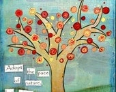 Mixed Media Art: Pace of Nature Tree 8x10 print, Whimsical Art, Folk Art, Wall Art, Tree art - blue, red, orange, green