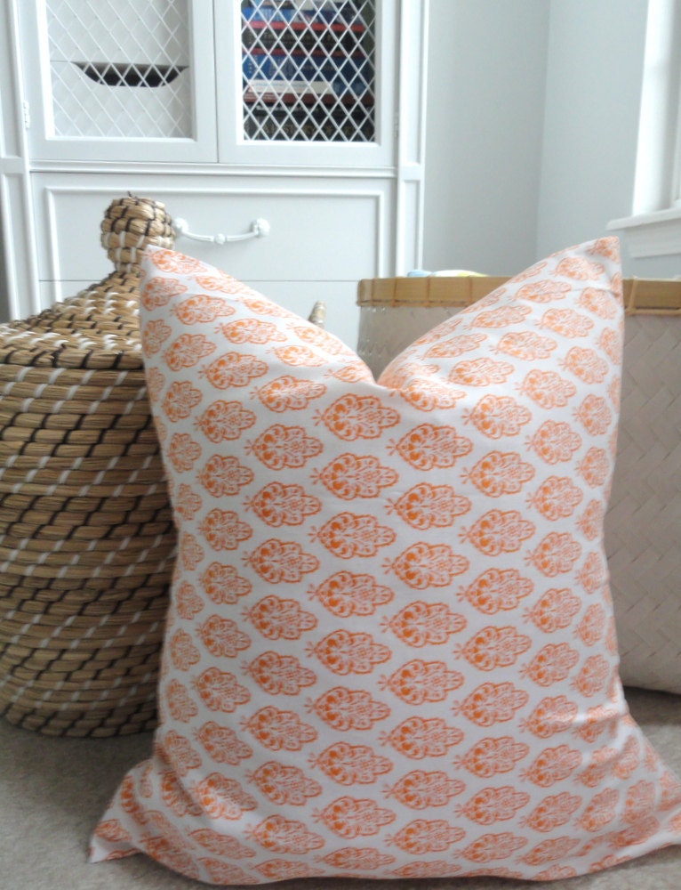Orange Ornament Pillow Cover - Designer Decorative Pillow - 18 x 18 - Throw Pillow - Orange and White Moroccan