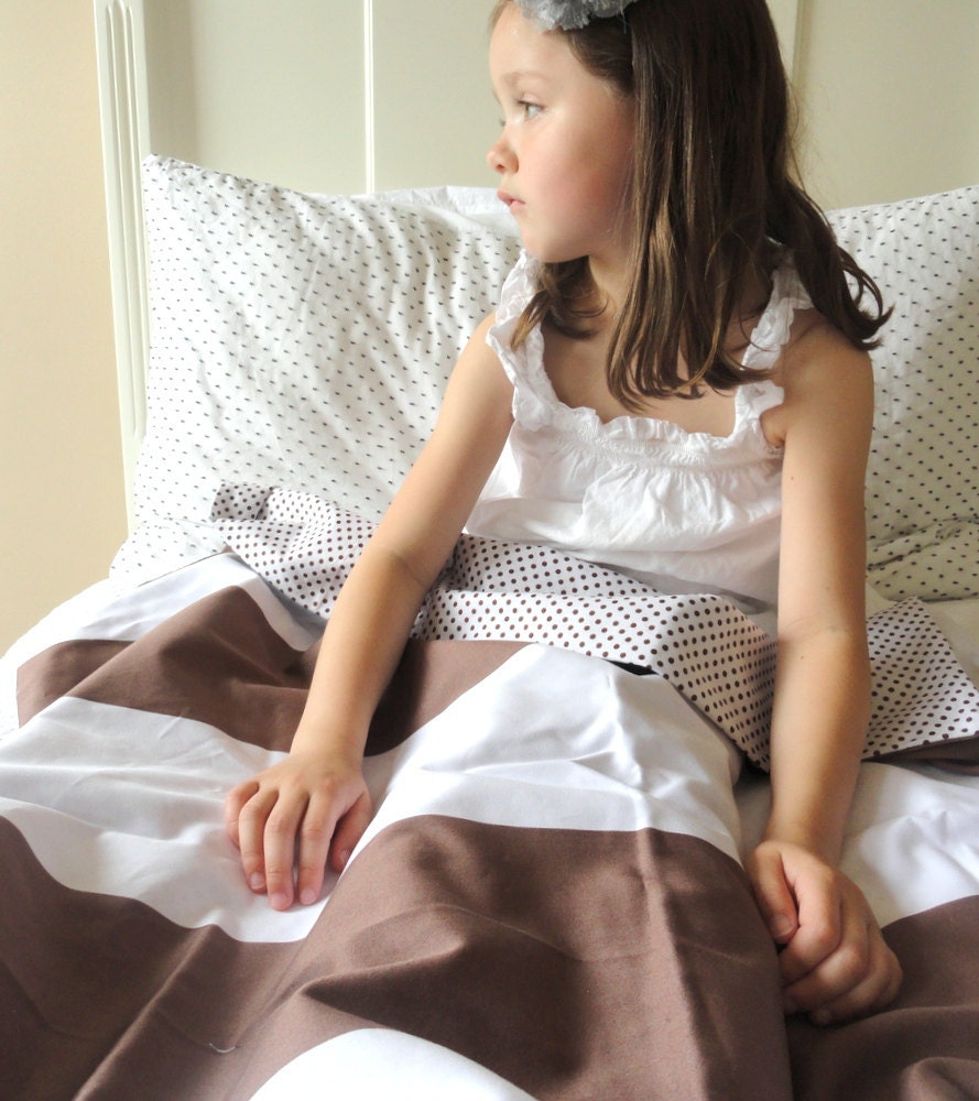 Handmade Baby Bedding -  Baby Duvet - Toddler Duvet - Wide Stripe in Brown - Brown and White Wide Stripe Duvet