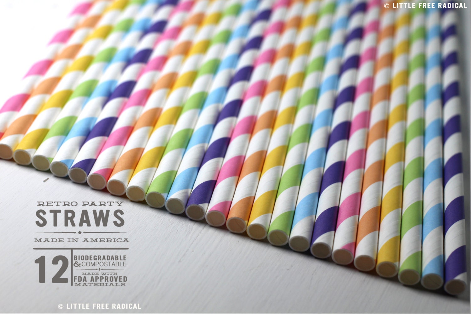 Pastel Rainbow Paper Stripey Straws  12pk & Digital Flags - Party - Birthday - Baby Shower - Wedding