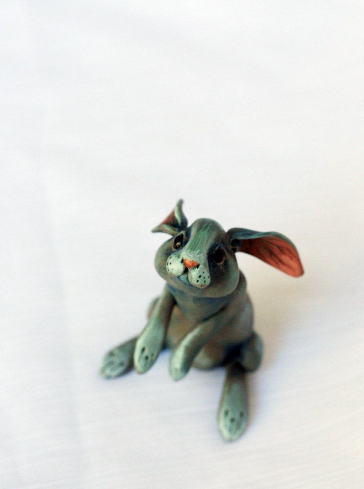 Silver bunny. Polymer clay miniature by Madre Olius