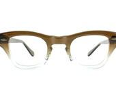 Vintage 60's deadstock Buddy Holly style Century usa Big D eyeglasses half tone brown smoke frames with sleeve - FREE DOMESTIC SHIPPING