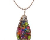 Resin Necklace - Multi Color Necklace -Glitter Necklace - Faceted Resin Pendant
