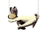 Butterfly Statement Necklace Boho Victorian Pointing Hand Illustration Vintage Purple Cream Wings Insect Jewelry
