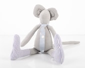 Elegant Minimalist Mice Light Gray Mouse Wearing Light blue tie with  and striped socks - eco handmade fabric eco doll for him - TIMOHANDMADE