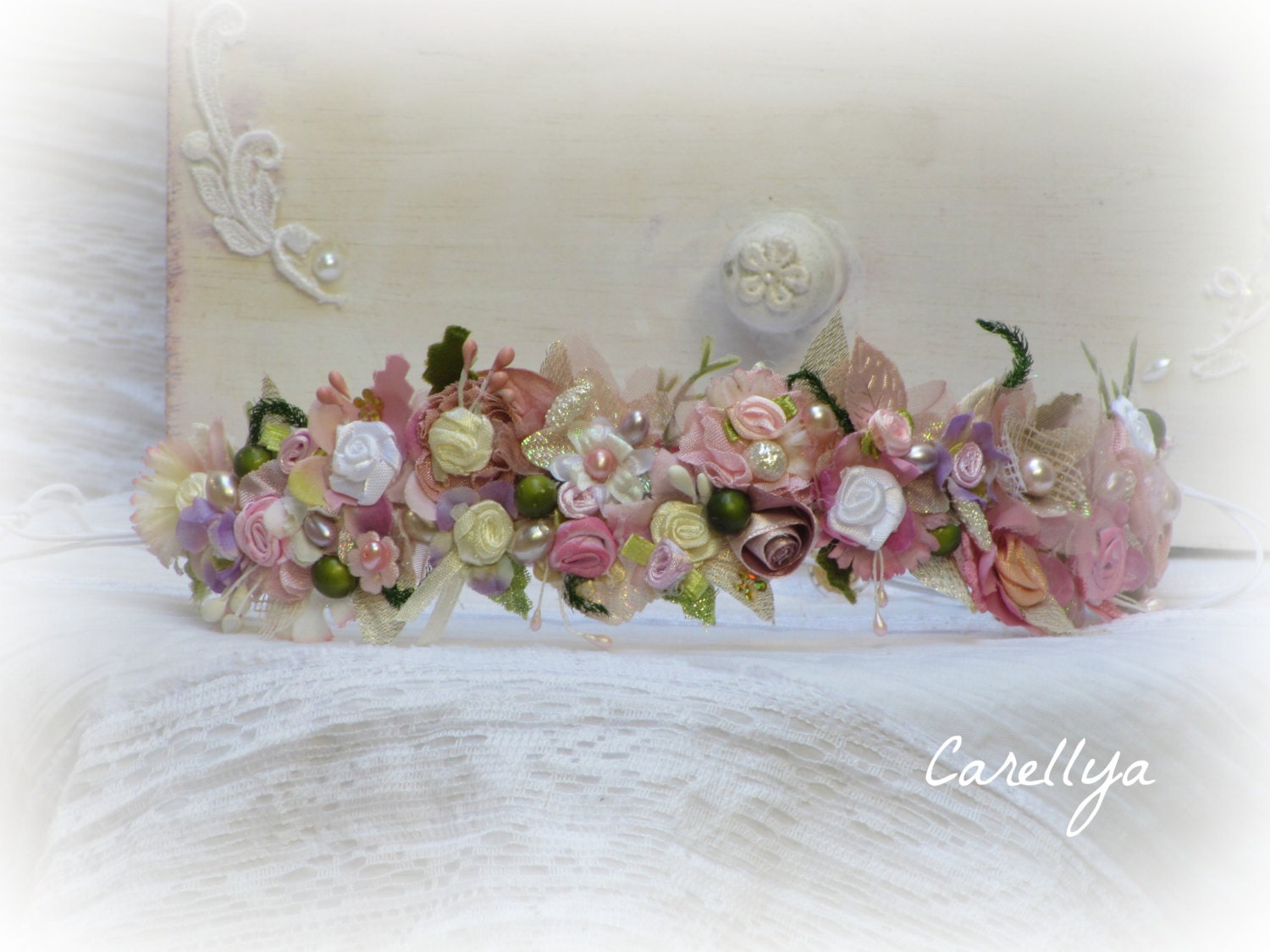 Bridal Flower Crown -  Flower Head Wreath -  Pink Wedding Head Piece - Liron
