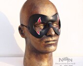 Harlequin Mask - Handmade leather mask - Black with Red and White accents