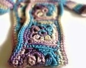 Crochet Headband, Boho Hair Band in Blue, Lavender, Purple and White Cotton