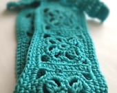 Crochet Headband, Boho Knit Hairband, In Bright Turquoise, Aqua, Aquamarine 100% Cotton