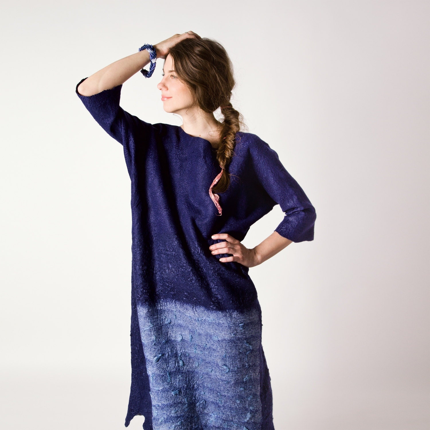 Dark blue dress, taureg indigo navy blue dress, boho fashion dress, custom size