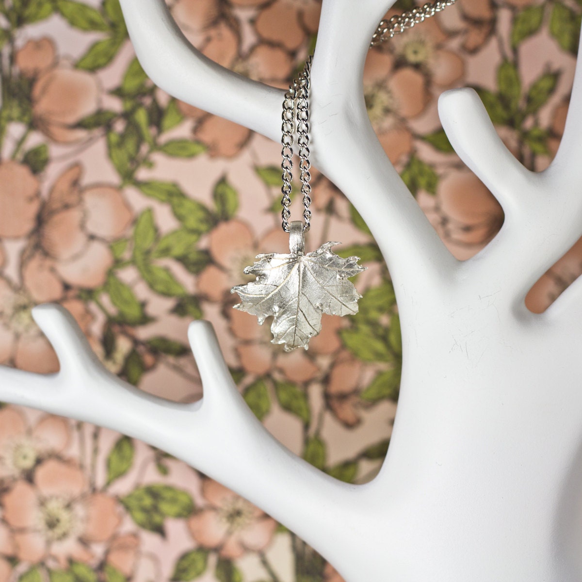 Handmade Silver Pendant PMC Maple Leaf