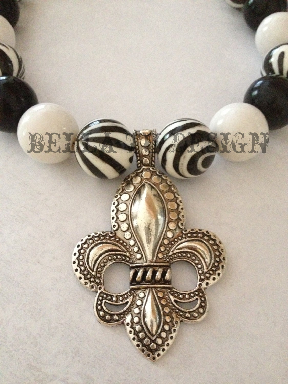 Fleur De Lis Chunky Zebra Necklace