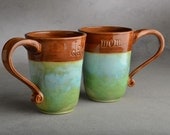 Mom & Dad Coffee Mugs Ready To Ship Coffee Tea Cocoa Mugs by Symmetrical Pottery