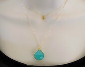 Personalized Initial Layered Necklace, Genuine Gemstone Necklace, Multistrand necklace, Double Chain Necklace, Mothers Necklace